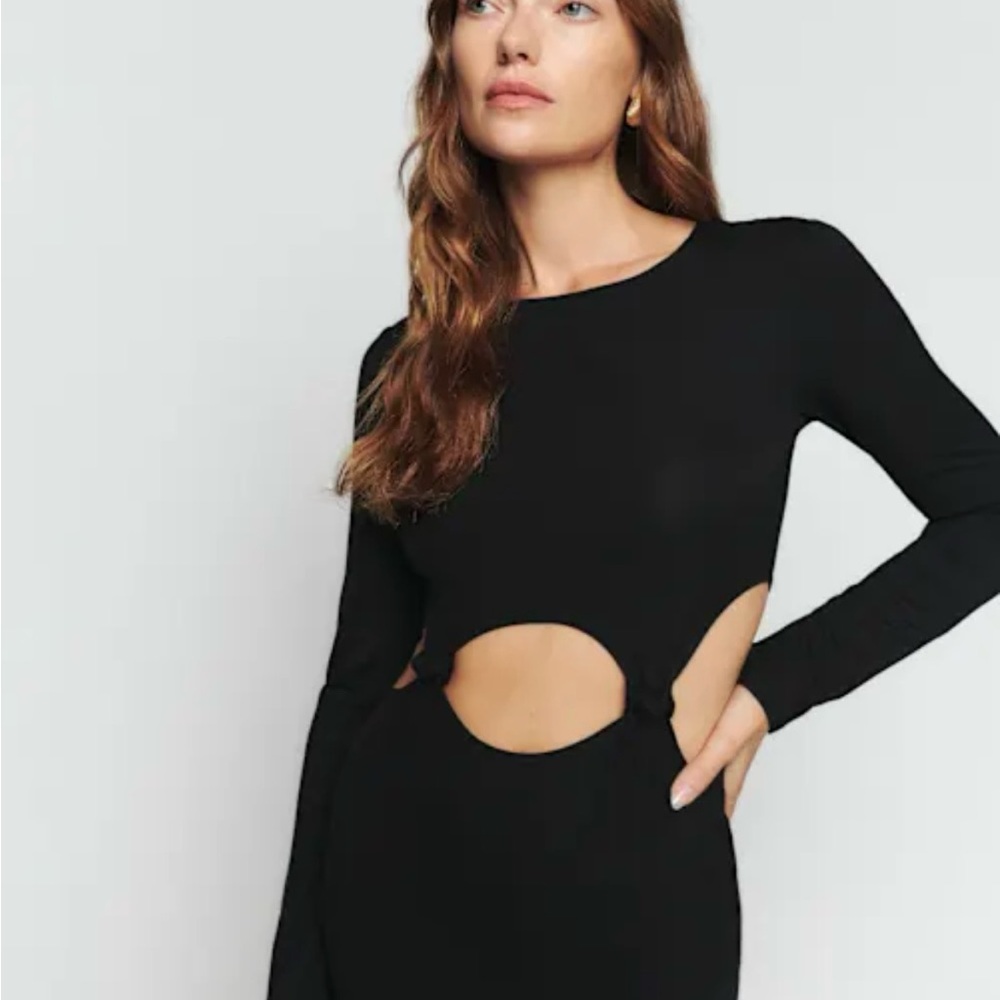 Reformation Black Long Sleeve Cut-Out Dress